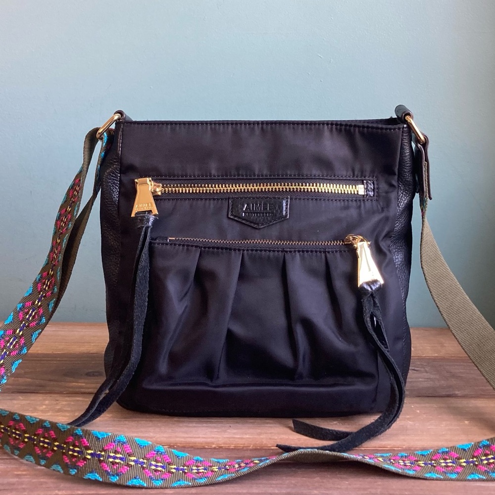 Aimee Kestenberg Black Leather and Nylon Crossbody Bag